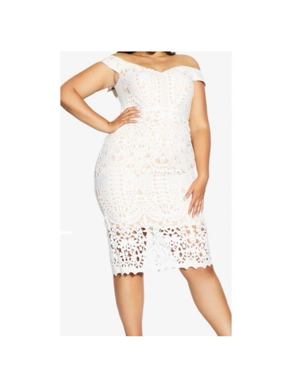 NWT City Chic Camila Ivory Lace Sheath Cocktail Dress Plus Size XS 14 Midi